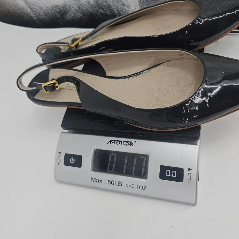 Boden Kelly Black Patent Leather Pointed Toe Slingback Flat Shoe EU 40 US 9.5